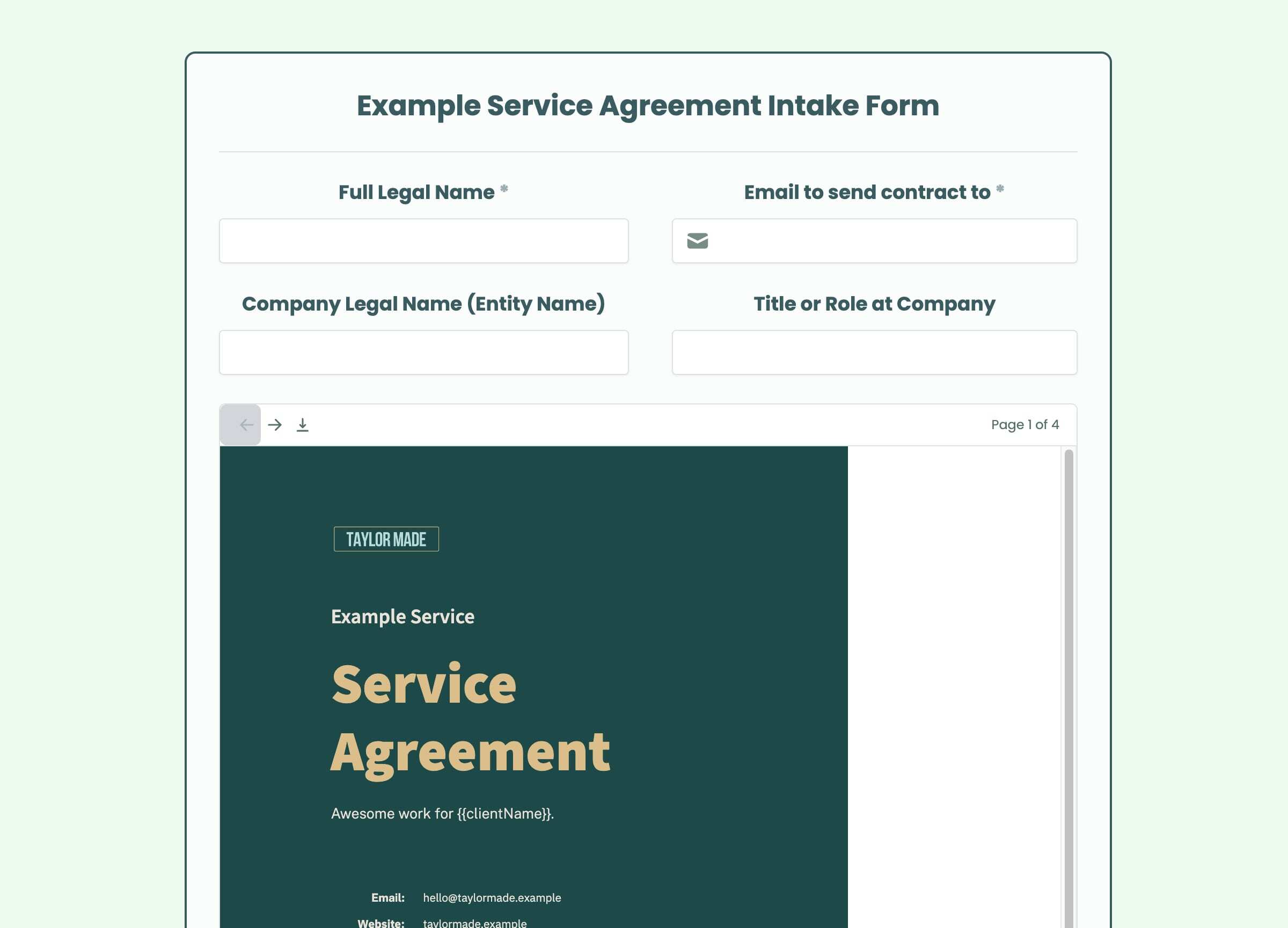 Fillout intake form screenshot