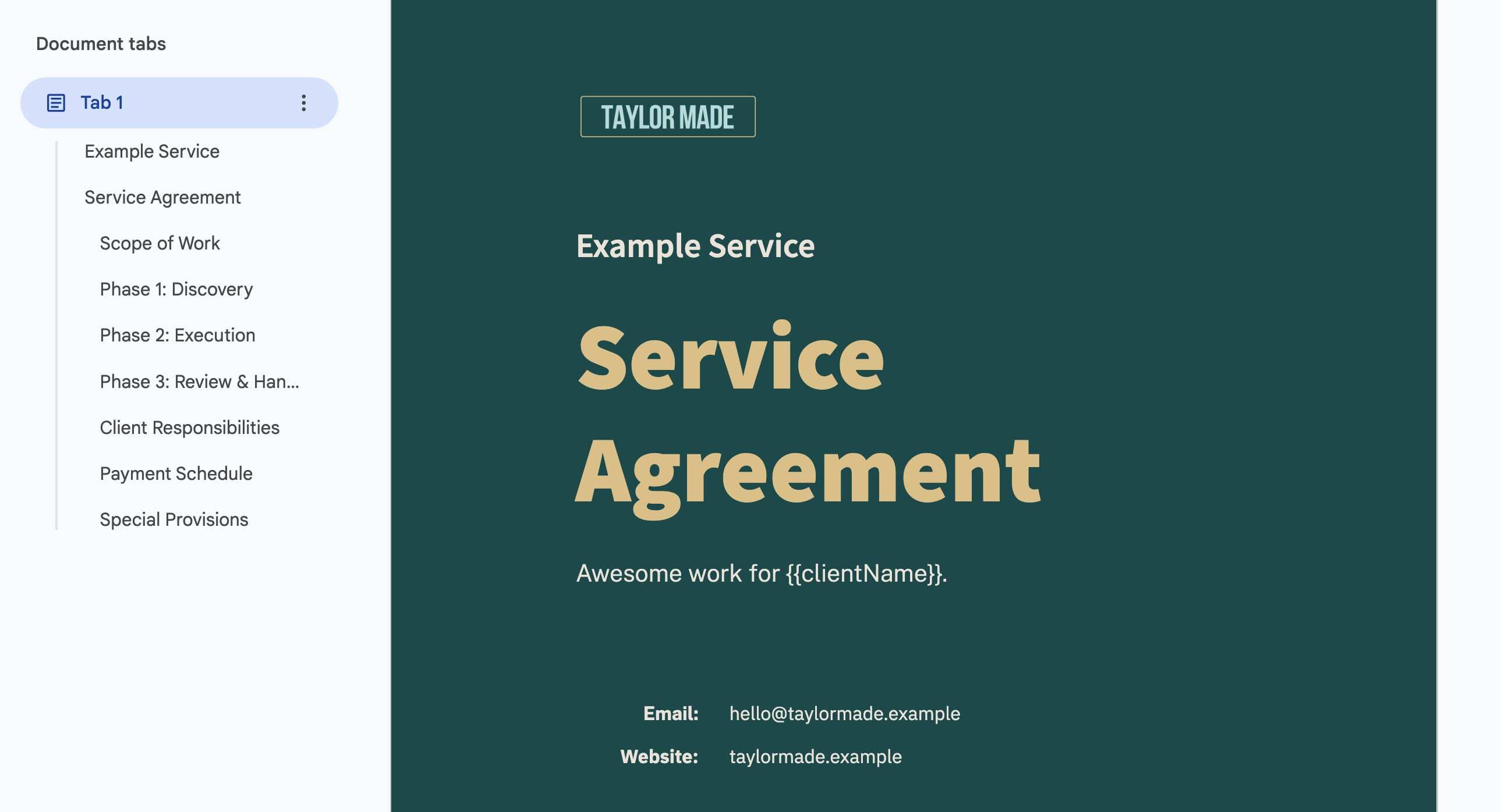 Google Docs agreement template screenshot